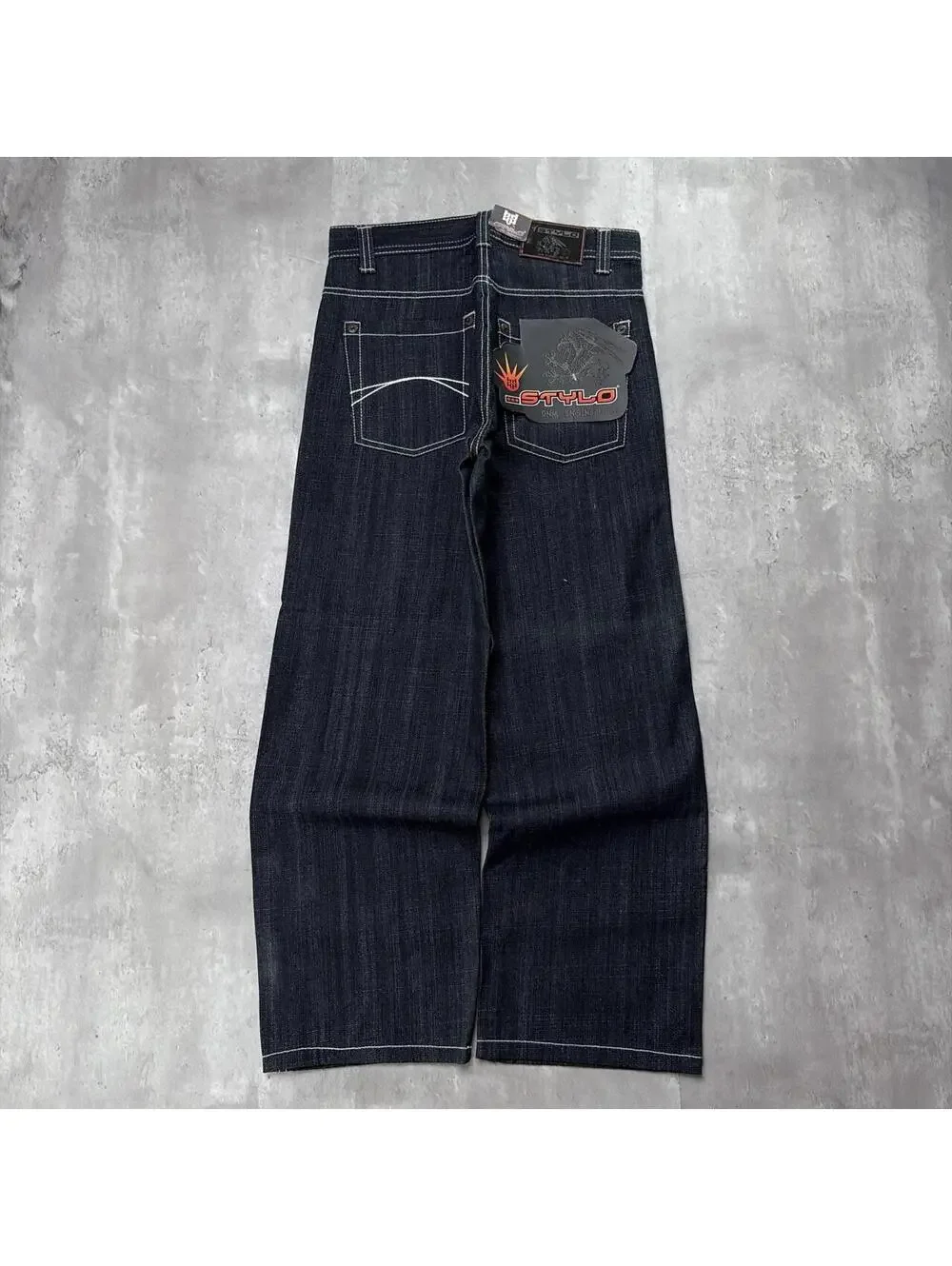Y2K Dark Wash Stylo Grunge Gothic Deadstock Baggy Skater Denim Jeans